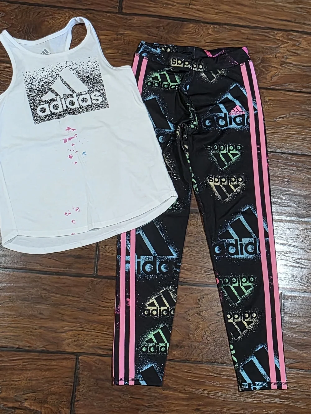 adidas Girls' Black Multicolor Logo Athletic Leggings - Pink Stripe
